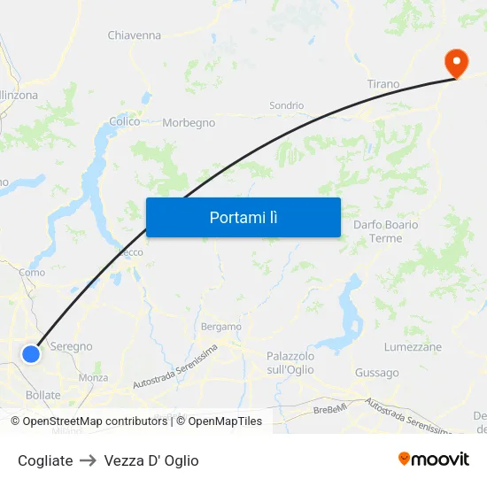 Cogliate to Vezza D' Oglio map