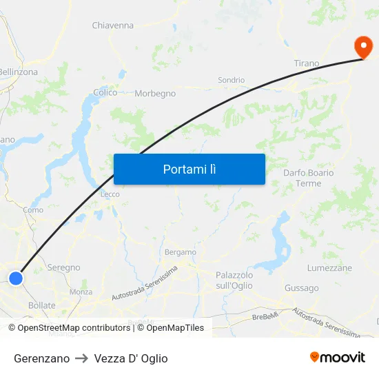 Gerenzano to Vezza D' Oglio map