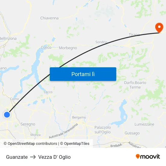 Guanzate to Vezza D' Oglio map