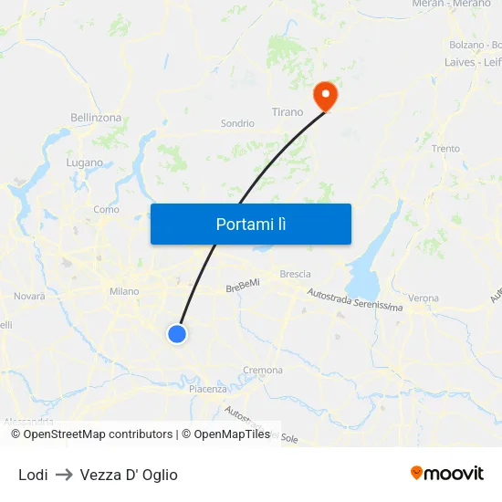 Lodi to Vezza D' Oglio map