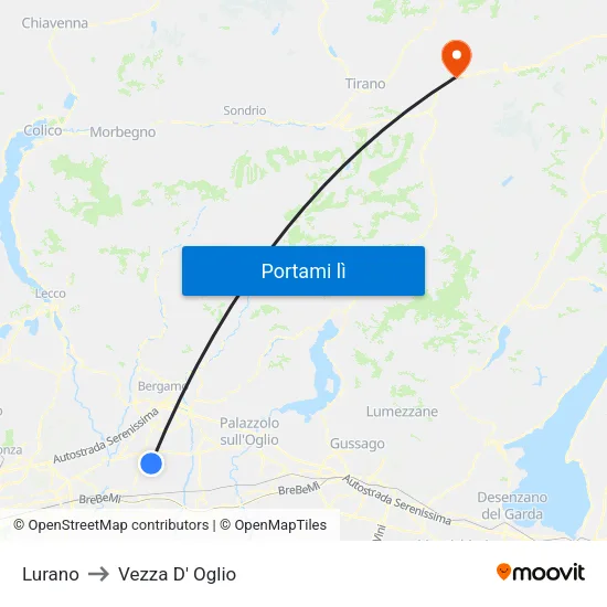 Lurano to Vezza D' Oglio map