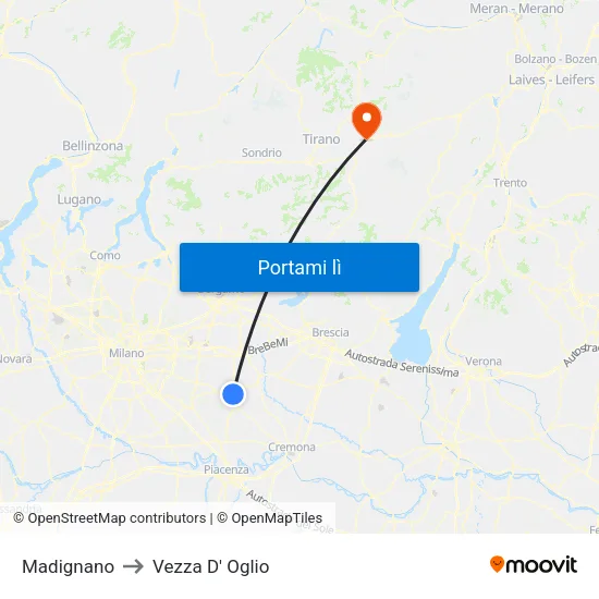 Madignano to Vezza D' Oglio map