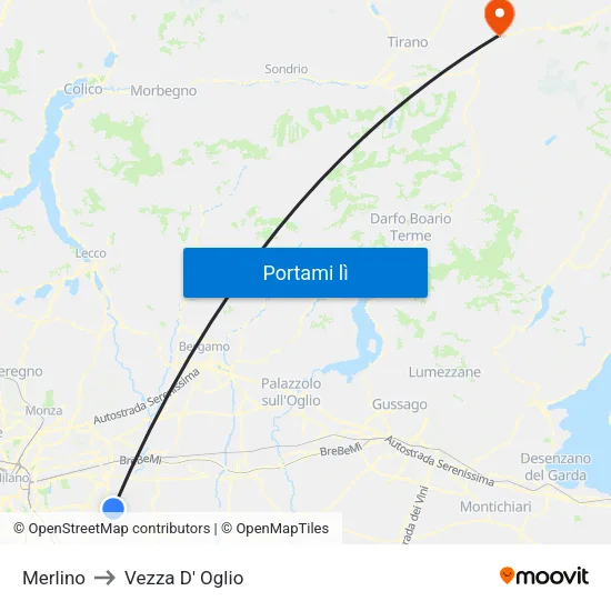 Merlino to Vezza D' Oglio map