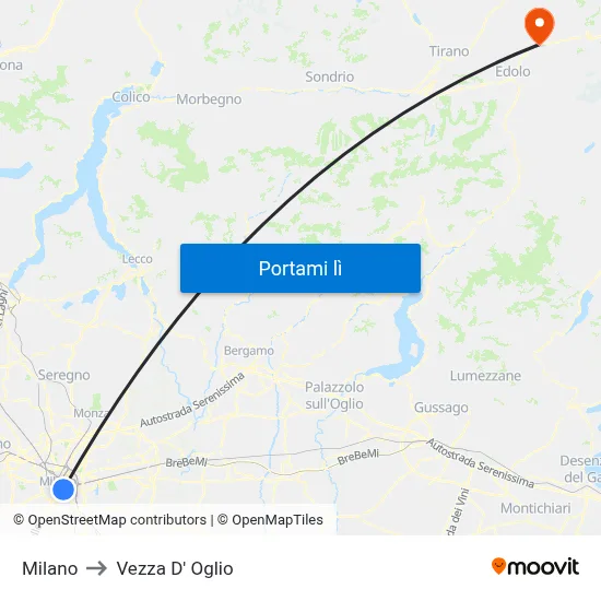 Milano to Vezza D' Oglio map