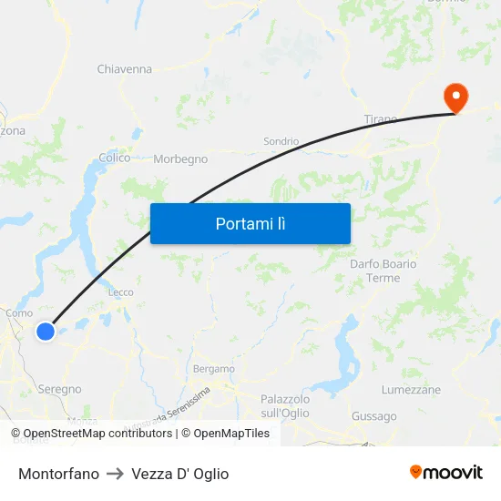 Montorfano to Vezza D' Oglio map