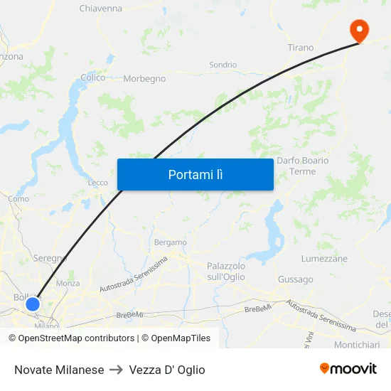 Novate Milanese to Vezza D' Oglio map