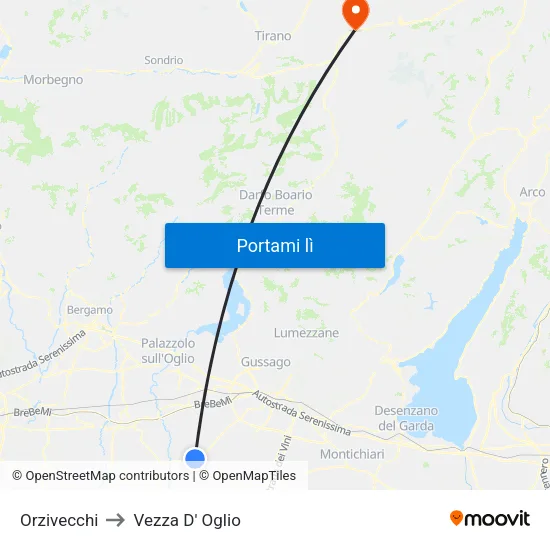 Orzivecchi to Vezza D' Oglio map