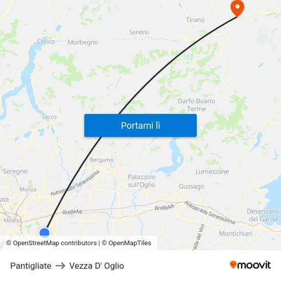 Pantigliate to Vezza D' Oglio map