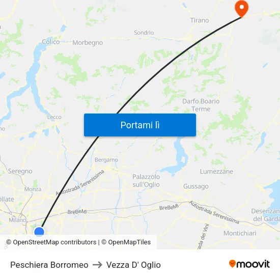 Peschiera Borromeo to Vezza D' Oglio map