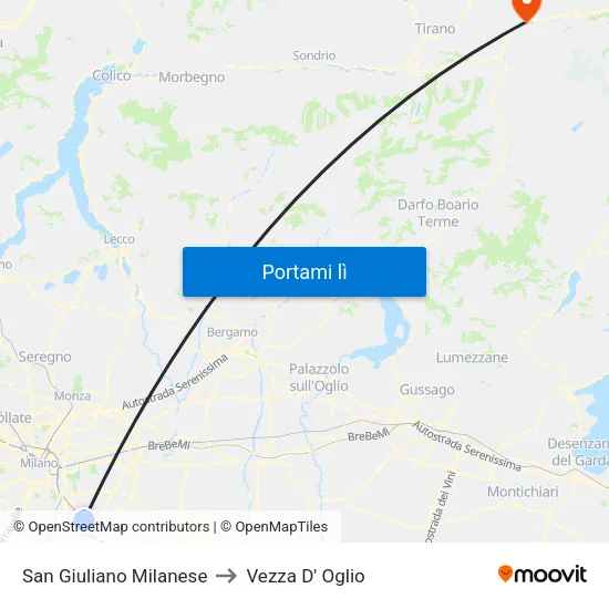 San Giuliano Milanese to Vezza D' Oglio map