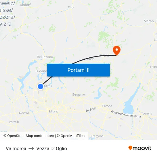 Valmorea to Vezza D' Oglio map