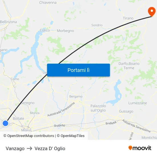 Vanzago to Vezza D' Oglio map