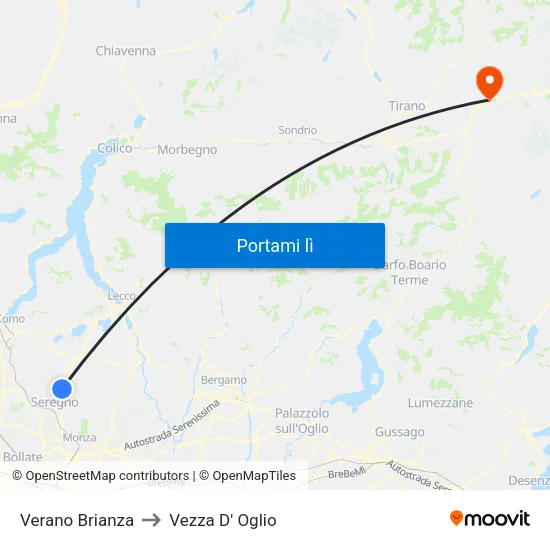 Verano Brianza to Vezza D' Oglio map