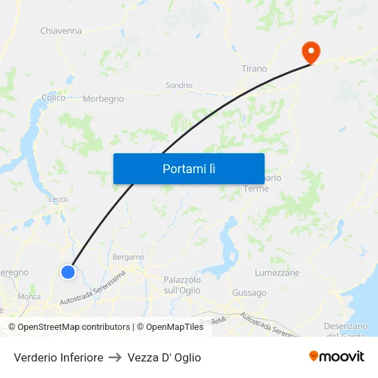 Verderio Inferiore to Vezza D' Oglio map