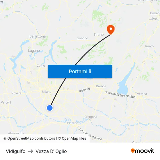 Vidigulfo to Vezza D' Oglio map