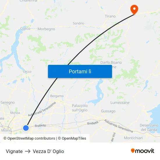 Vignate to Vezza D' Oglio map