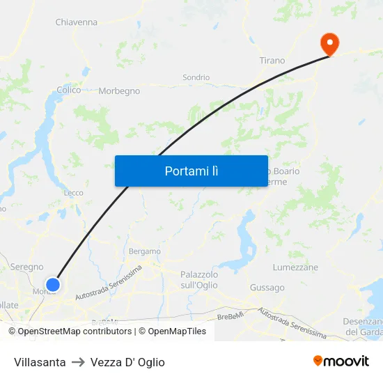 Villasanta to Vezza D' Oglio map