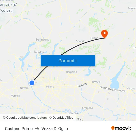 Castano Primo to Vezza D' Oglio map