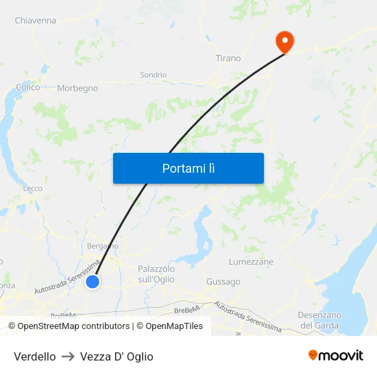 Verdello to Vezza D' Oglio map