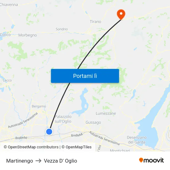 Martinengo to Vezza D' Oglio map