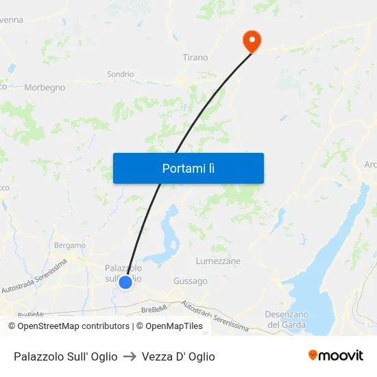 Palazzolo Sull' Oglio to Vezza D' Oglio map