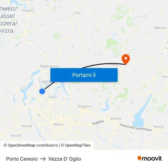 Porto Ceresio to Vezza D' Oglio map