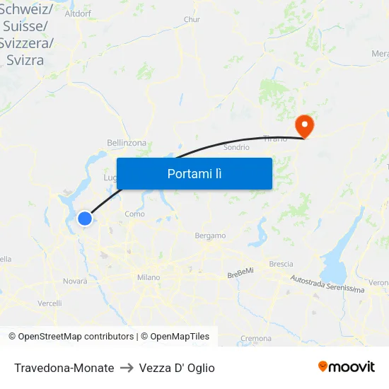 Travedona-Monate to Vezza D' Oglio map