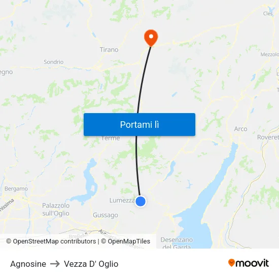 Agnosine to Vezza D' Oglio map