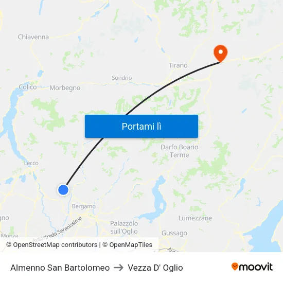Almenno San Bartolomeo to Vezza D' Oglio map