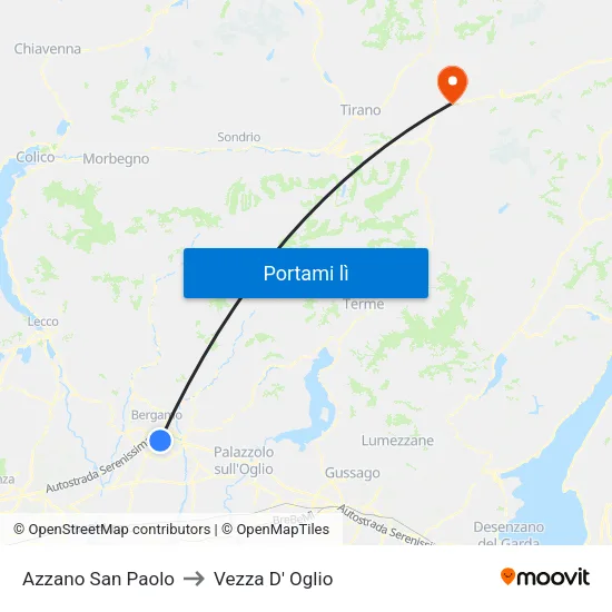 Azzano San Paolo to Vezza D' Oglio map