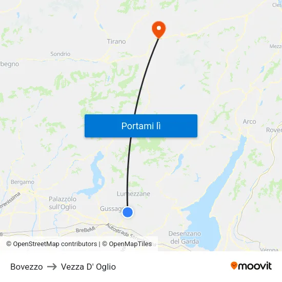 Bovezzo to Vezza D' Oglio map