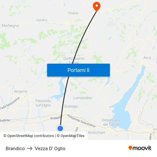 Brandico to Vezza D' Oglio map