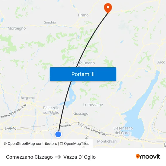 Comezzano-Cizzago to Vezza D' Oglio map