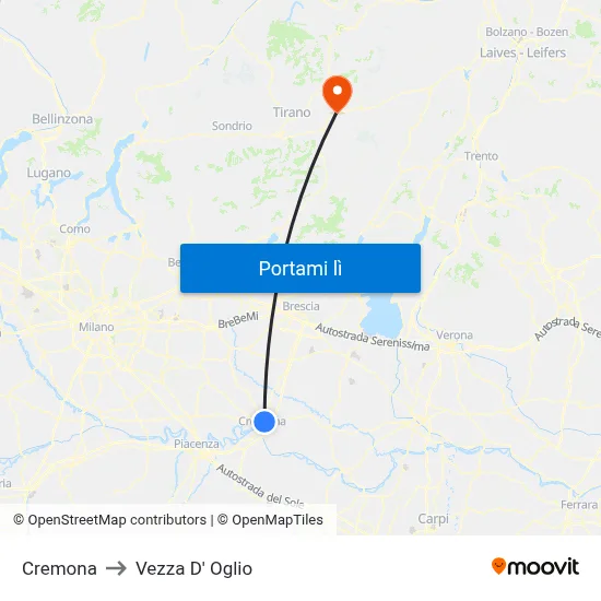 Cremona to Vezza D' Oglio map