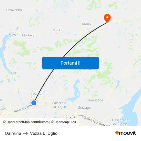 Dalmine to Vezza D' Oglio map