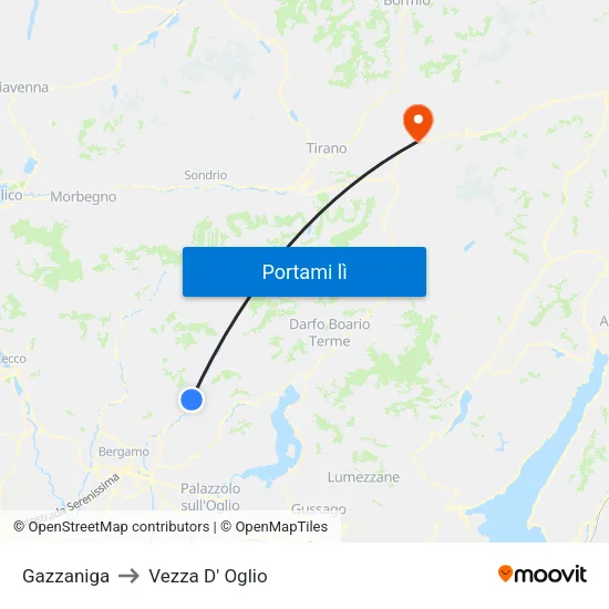 Gazzaniga to Vezza D' Oglio map