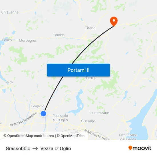 Grassobbio to Vezza D' Oglio map