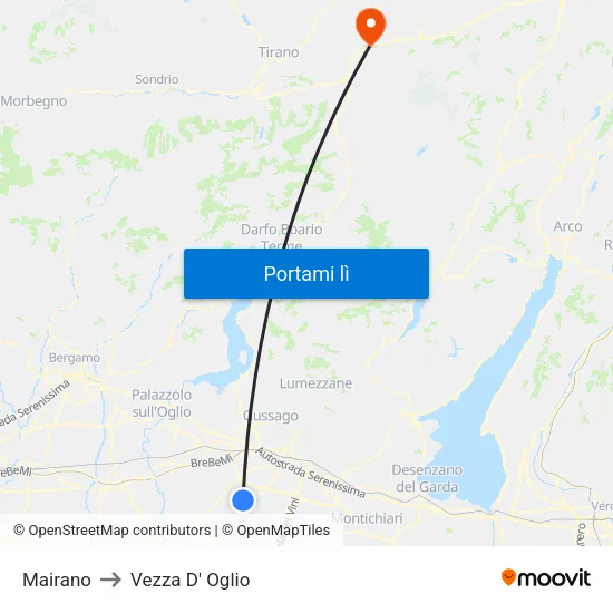 Mairano to Vezza D' Oglio map