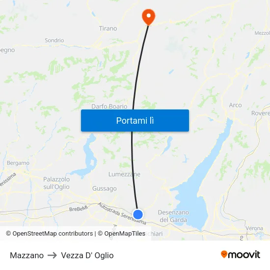 Mazzano to Vezza D' Oglio map