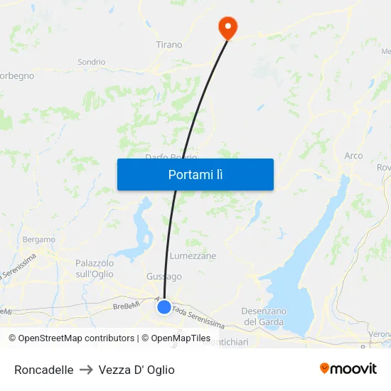 Roncadelle to Vezza D' Oglio map