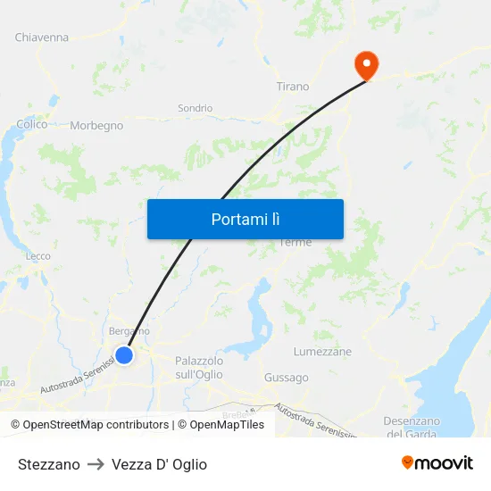 Stezzano to Vezza D' Oglio map