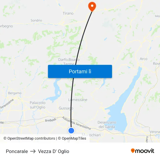 Poncarale to Vezza D' Oglio map