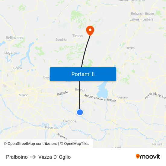 Pralboino to Vezza D' Oglio map