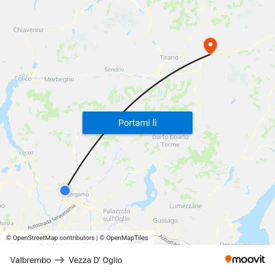 Valbrembo to Vezza D' Oglio map