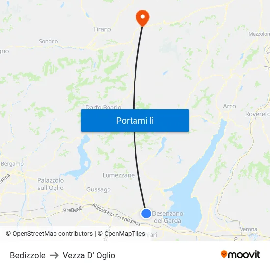 Bedizzole to Vezza D' Oglio map