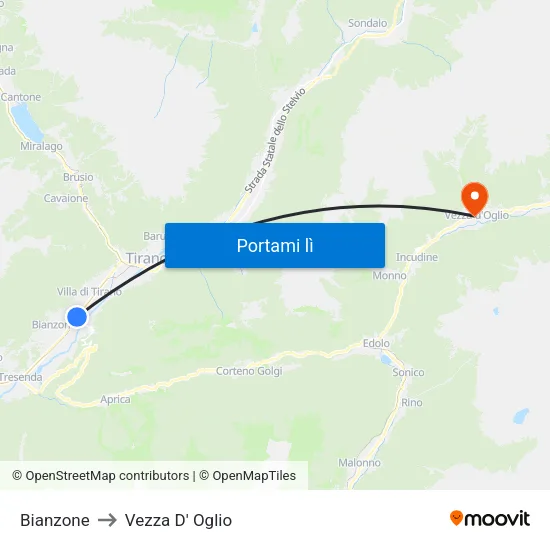 Bianzone to Vezza D' Oglio map
