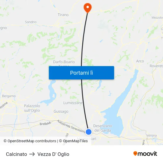 Calcinato to Vezza D' Oglio map