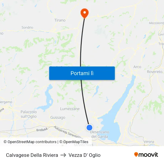 Calvagese Della Riviera to Vezza D' Oglio map