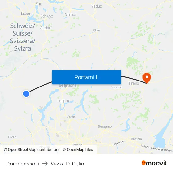 Domodossola to Vezza D' Oglio map