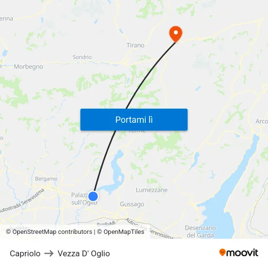 Capriolo to Vezza D' Oglio map
